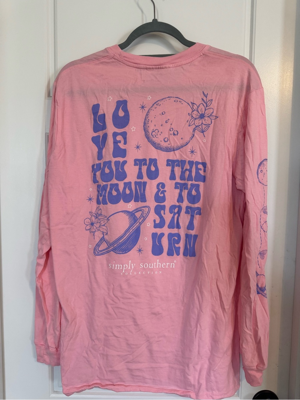 Simply Southern Pink Long Sleeve Tee with Blue Space Graphic